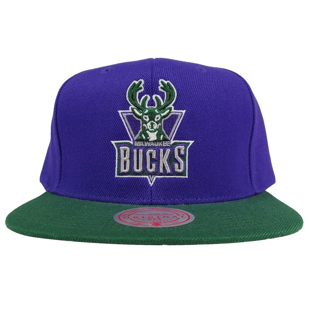 Milwaukee Bucks Mitchell & Ness NBA‎ Snapback Hat Cap 3D Logo Purple Green NWT
